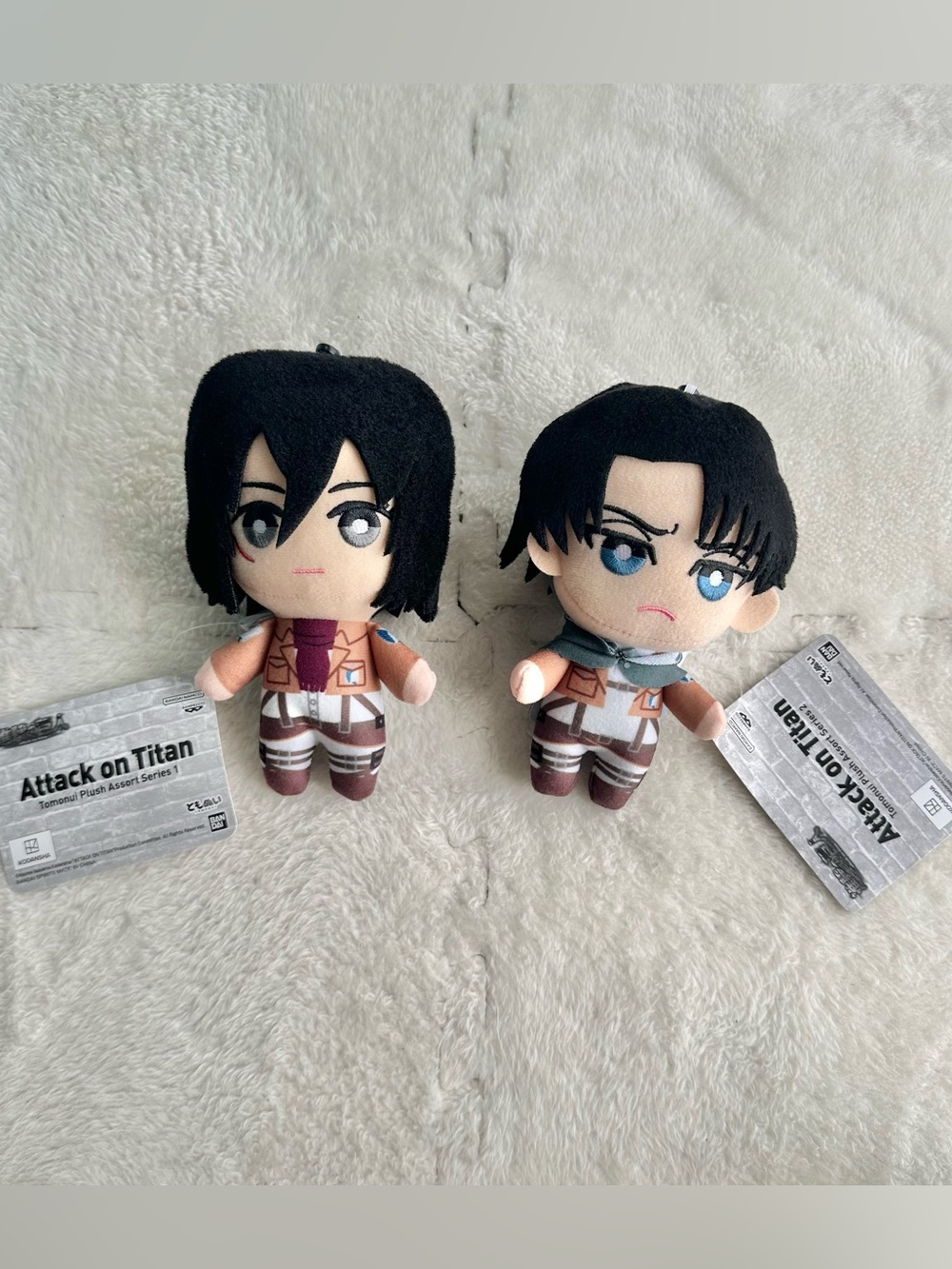 NWT Attack on Titan Chibi Mikasa & Levi Ackerman plush keychains